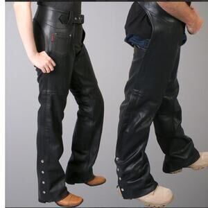 NWOT Hot Leathers CHM1005 Fully Lined Motorcycle Black Leather Biker Chaps